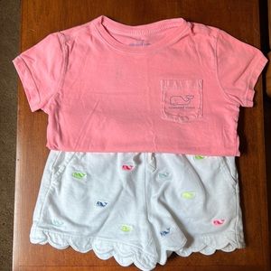 Vineyard Vines Girls XS Graphic Tee + Scalloped Shorts